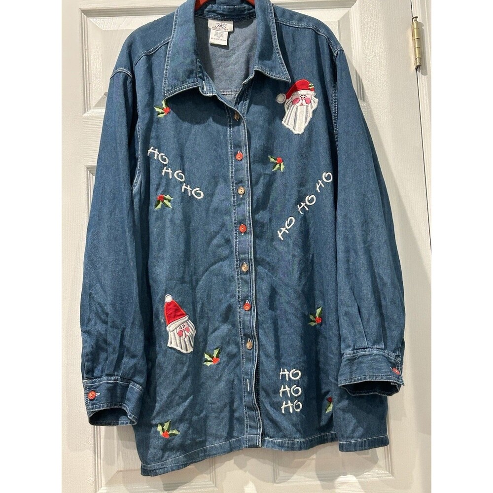 JMS Women's Christmas Holiday Denim Shirt Size 3X Blue